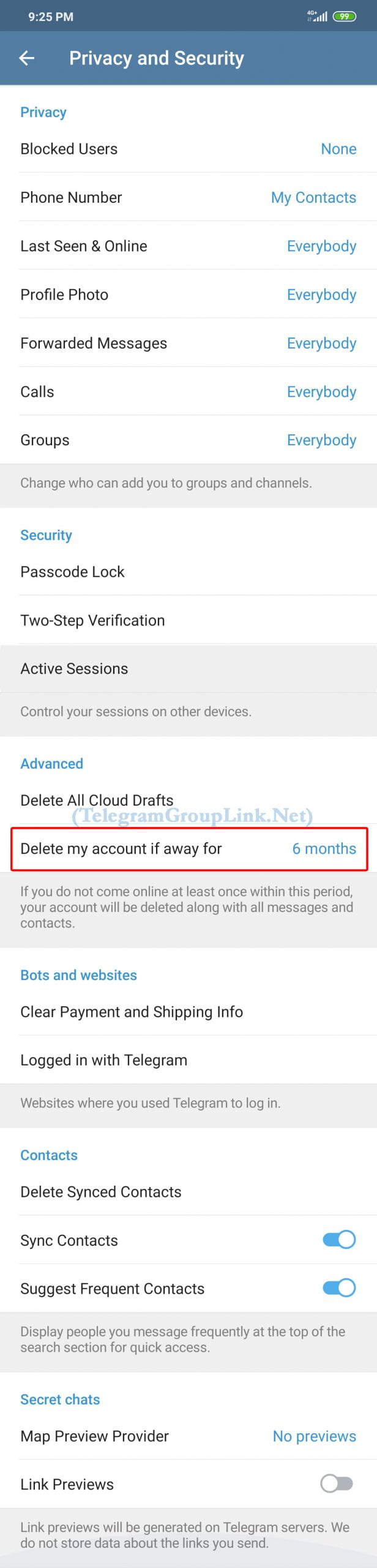 deactivate Telegram Account on App